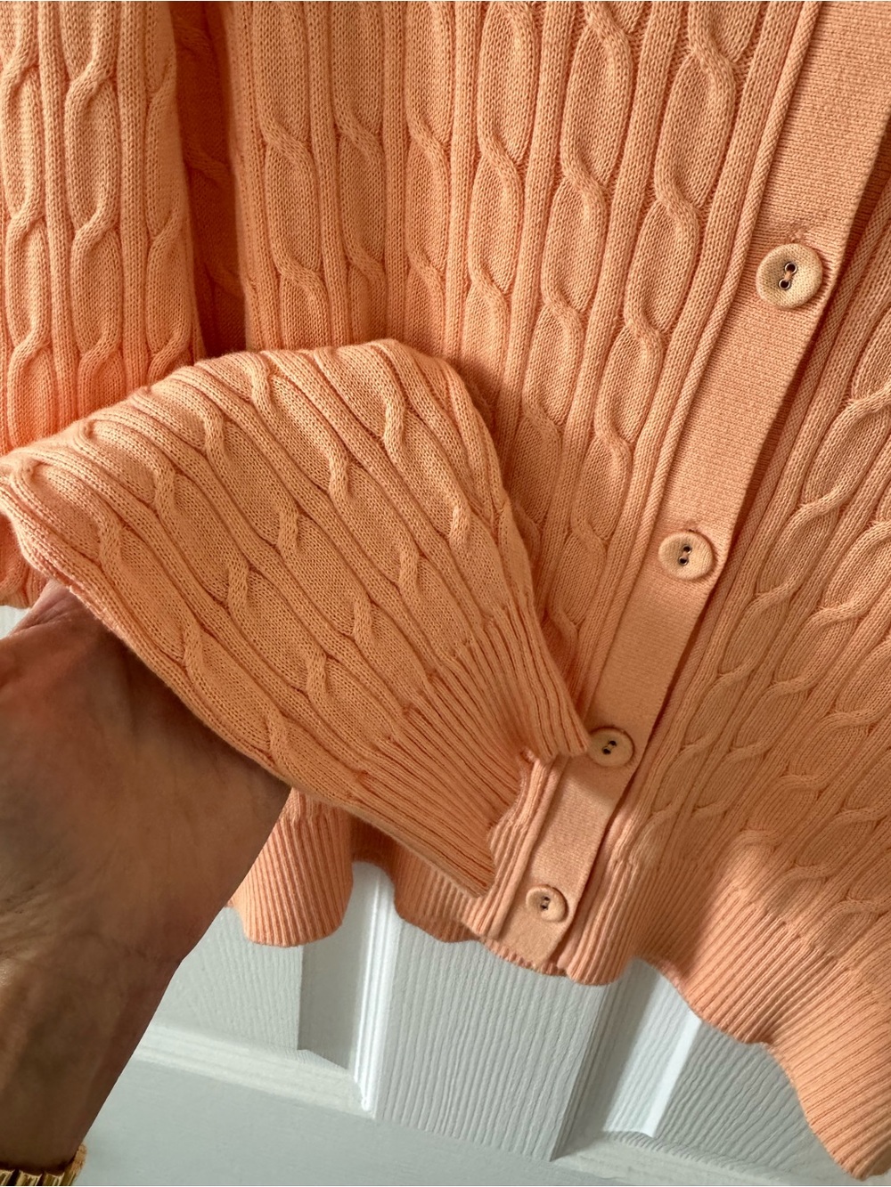 Margaret O’Leary Peach Cable Knit Button-Front Women’s Sweater - Picture 4 of 6